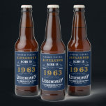 Personalised 60th Birthday Born 1963 Vintage Blue Beer Bottle Label<br><div class="desc">A personalised classic beer bottle label design for that birthday celebration. Add the name to this vintage retro style blue, white and gold design for a custom birthday gift. Easily edit the name and year with the template provided. A wonderful custom blue birthday gift. More gifts and party supplies for...</div>