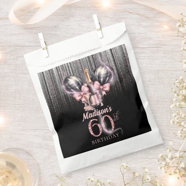 Personalised 60th Birthday Champagne Luxury Pink Favour Bags (Clipped)