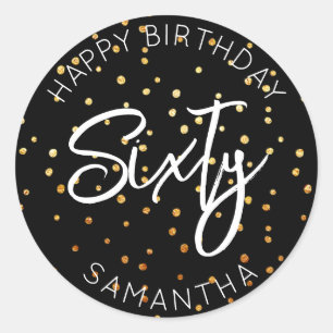 Personalised 60th Birthday Gold Glitter Dots Sixty Classic Round Sticker