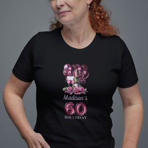 Personalised 60th Birthday Luxury Wine & Balloons T-Shirt