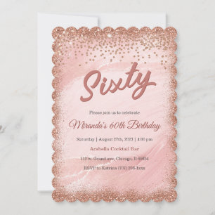 Personalised 60th Birthday Rose Gold Invitation