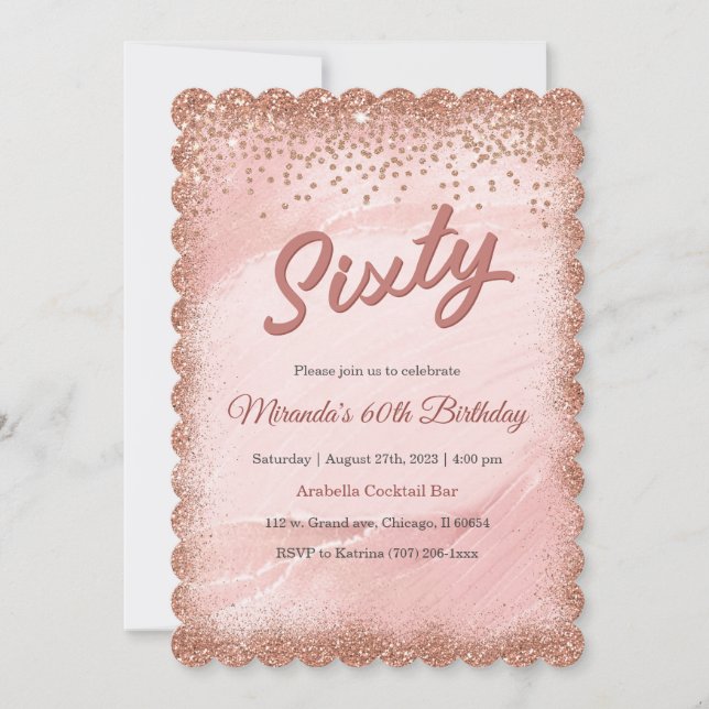 Personalised 60th Birthday Rose Gold Invitation (Front)