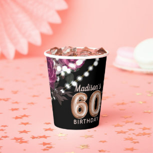 Personalised 60th Birthday Rose Wine Luxury Paper Cups
