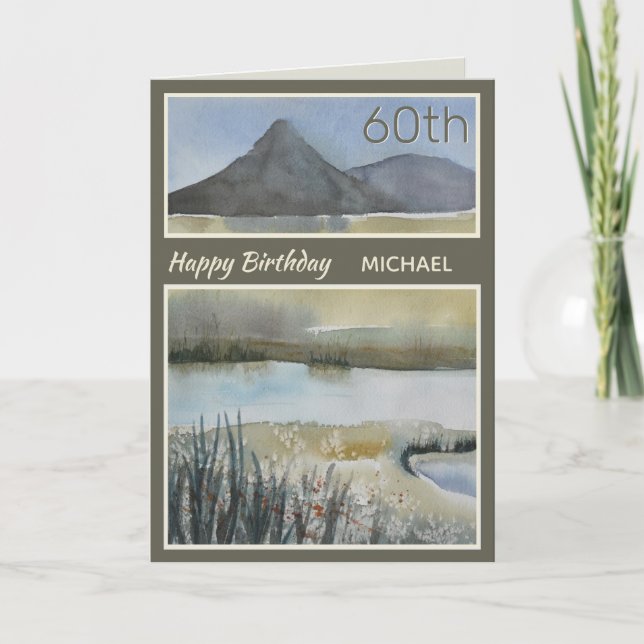 Personalised 60th Mountain Scenic Birthday Card (Front)