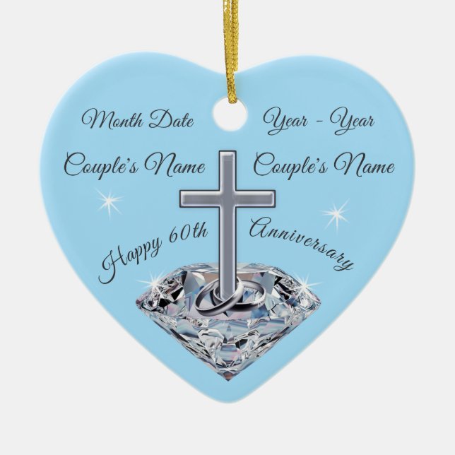 Personalised 60th Wedding Anniversary Gift Ceramic Tree Decoration (Front)