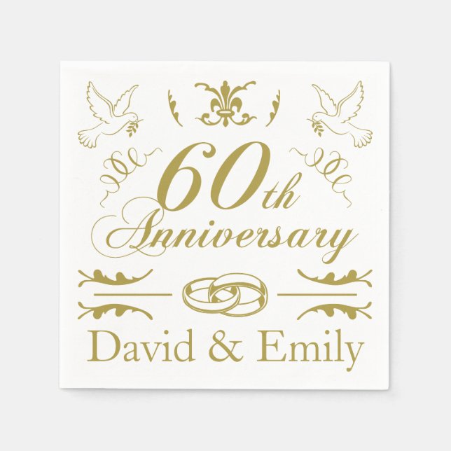Personalised 60th Wedding Anniversary Napkin (Front)
