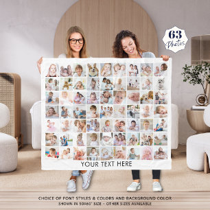 Personalised 63 Photo Collage Your Colour Fleece Blanket