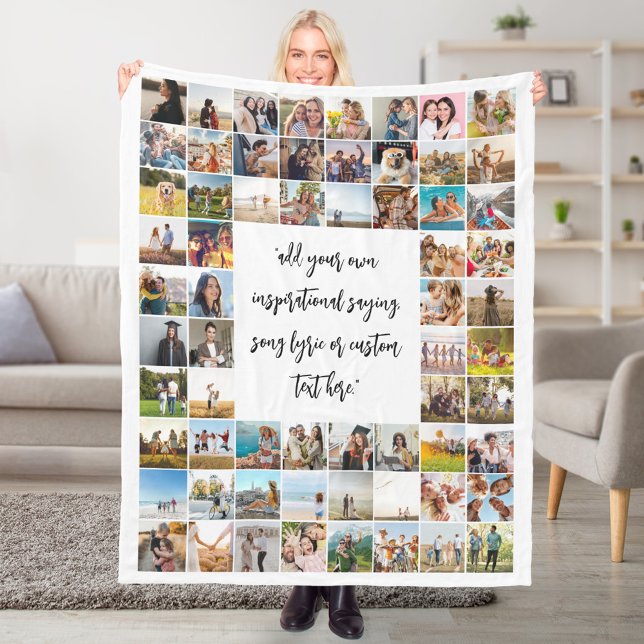 Personalised 64 Photo Collage Custom Quote Fleece Blanket (Creator Uploaded)