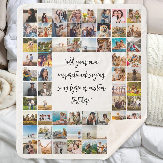 Personalised 64 Photo Collage Custom Quote Sherpa Blanket (Creator Uploaded)