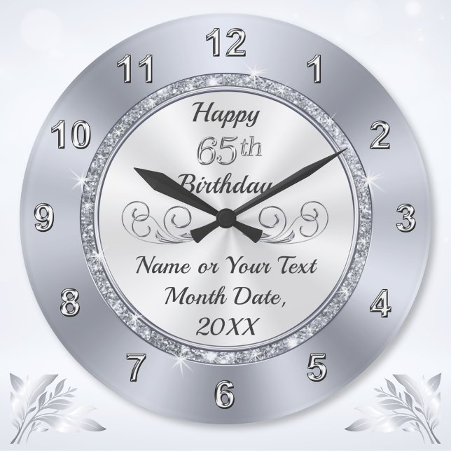 Personalised, 65th Birthday Gift for Her or Him,  Large Clock (65th birthday present ideas. Gifts for 65th birthday woman or man. Personalized 65th birthday gifts.)
