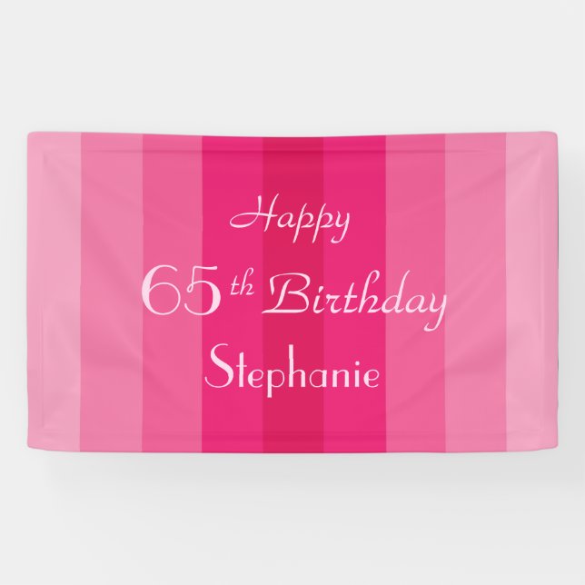 Personalised 65th Birthday Sign Pink Stripes (Horizontal)