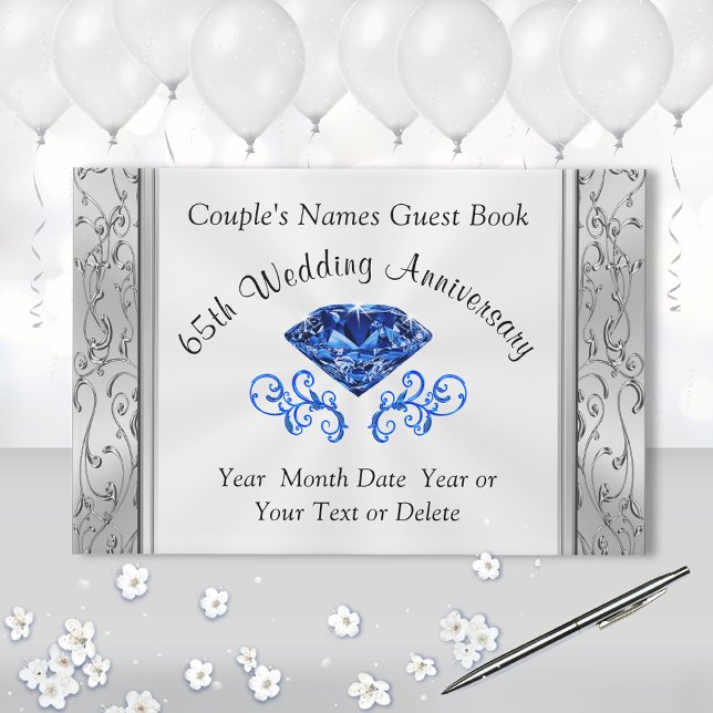 Personalised 65th Wedding Anniversary Guest Book (65th wedding anniversary party supplies. Anniversary Guest Book. Sapphire Guest Book. 65th ideas.)