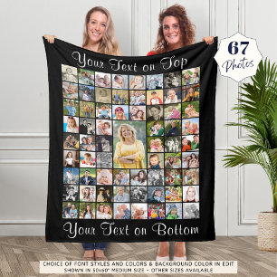 Personalised 67 Photo Collage Custom Colour & Text Fleece Blanket