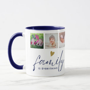 Personalised 6 Family Photo Collage Blue And Gold Mug