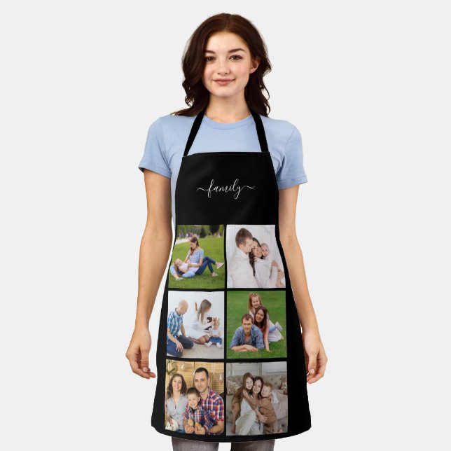 Personalised 6 Photo Collage family, Custom text Apron (Worn)