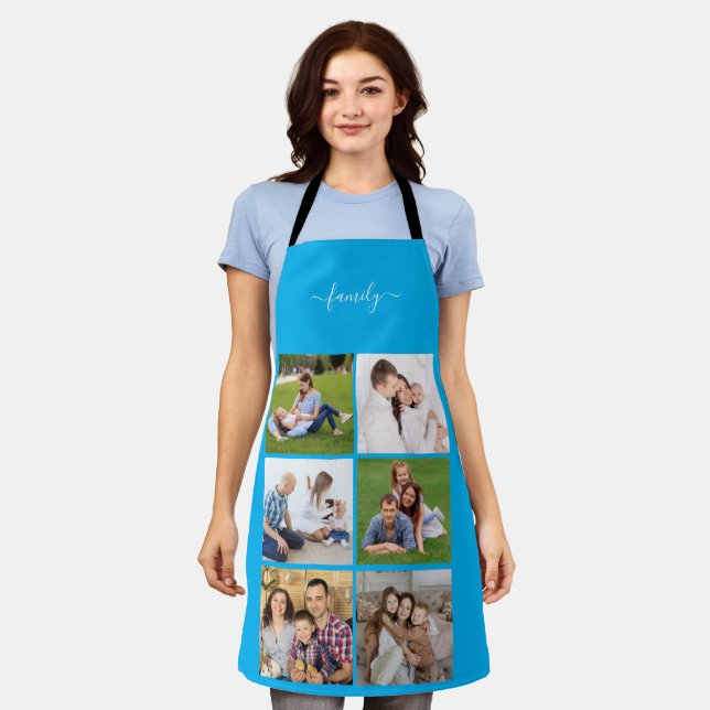 Personalised 6 Photo Collage family, Custom text Apron (Worn)