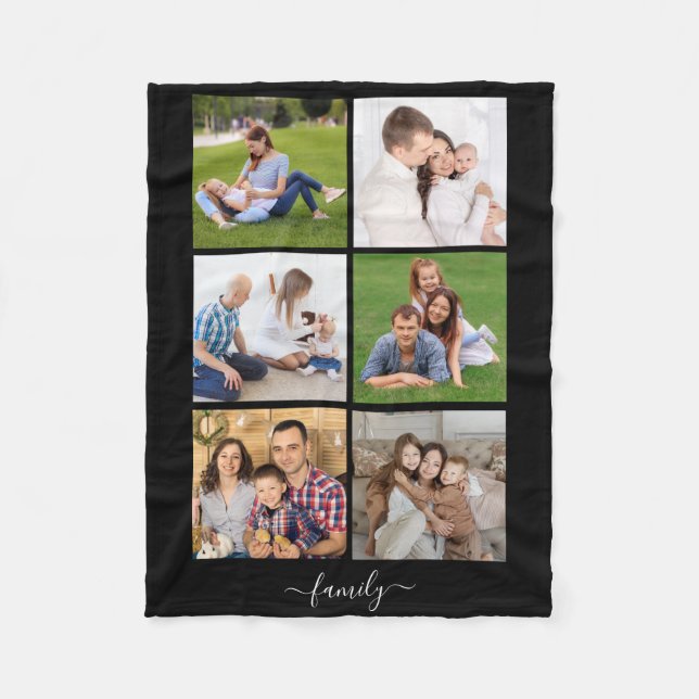 Personalised 6 Photo Collage family, Custom text Fleece Blanket (Front)