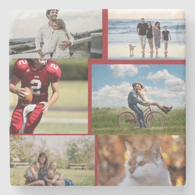 Personalised 6 Photo Collage Stone Coaster (Front)