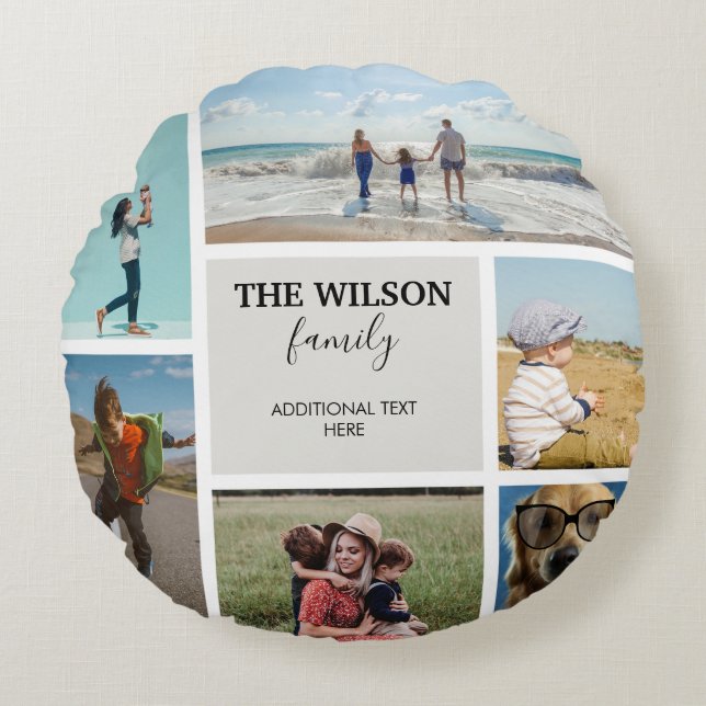 Personalised 6 Photo Family Memories Collage Round Cushion (Front)