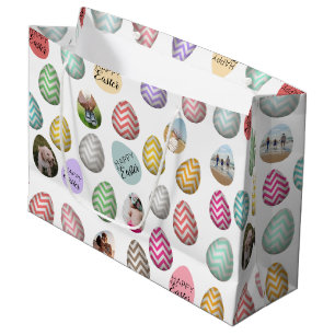 Personalised 6 Photo Pastel Easter Egg Pattern Large Gift Bag