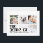 Personalised 6 photos Modern Universal Greetings Postcard<br><div class="desc">Personalised 6 family photos Modern and Sharp Universal Greetings Postcards featuring a stylish photo collage with 6 customised images, your greetings message in bold and eyecatching modern sans serif font, your name, date, year, message on the back in a minimal typographic and cool sans serif font. Black and white minimalist...</div>