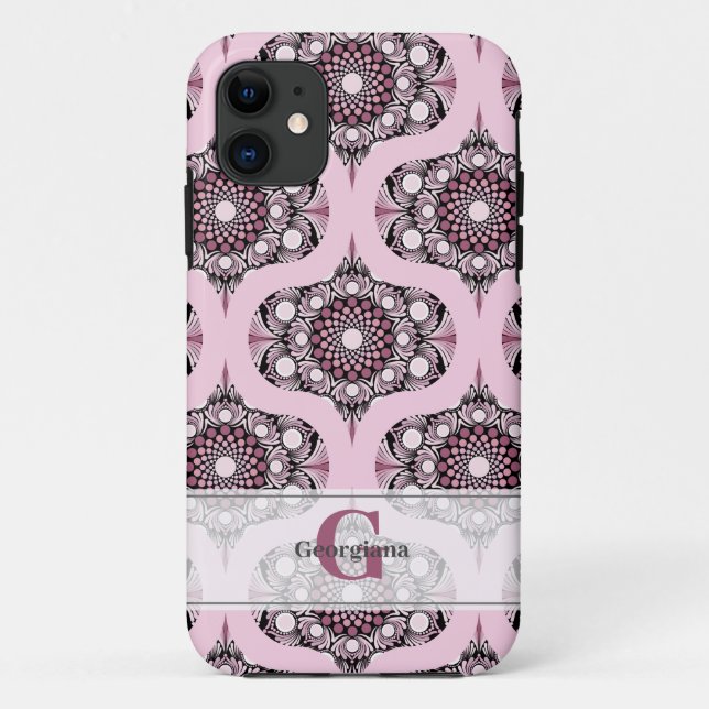 Personalised 70s Dusky Rose Cherry Blossom Mandala Case-Mate iPhone Case (Back)