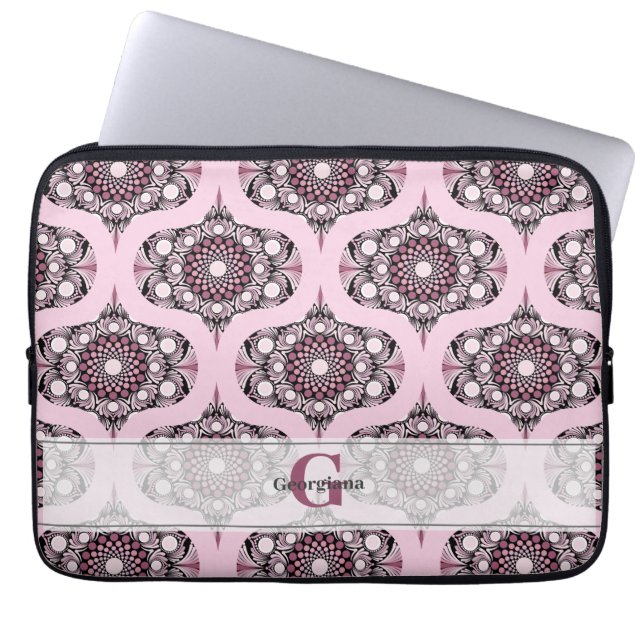 Personalised 70s Dusky Rose Cherry Blossom Mandala Laptop Sleeve (Front)