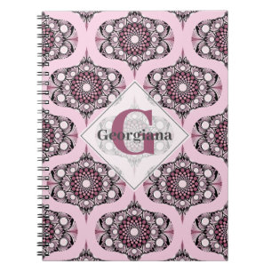 Personalised 70s Dusky Rose Cherry Blossom Mandala Notebook