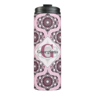 Personalised 70s Dusky Rose Cherry Blossom Mandala Thermal Tumbler