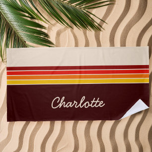 Personalised 70s Vintage Retro Stripes Monogram Beach Towel