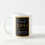 Personalised 70th Birthday 1951 Elegant Black Gold Coffee Mug<br><div class="desc">A huge 70th birthday black and gold coffee mug for those special people born in 1951. Easily customise the text using the template provided. Part of the setting standards range of greeting cards and gifts.</div>