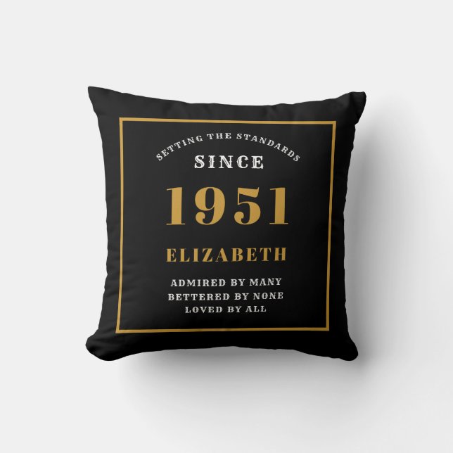 Personalised 70th Birthday 1951 Elegant Chic Black Cushion (Front)