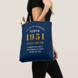 Personalised 70th Birthday 1951 Elegant Chic Blue Tote Bag<br><div class="desc">70th birthday tote bag. Easily customise the text of this born in 1951 blue "Standards" shopping bag using the template provided. Part of the setting standards range cards and gifts.</div>