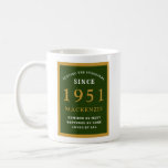 Personalised 70th Birthday 1951 Elegant Green Gold Coffee Mug<br><div class="desc">A huge 70th birthday green and gold coffee mug for those special people born in 1951. Easily customise the text using the template provided. Part of the setting standards range of greeting cards and gifts.</div>
