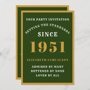 Personalised 70th Birthday 1951 Elegant Green Gold Invitation