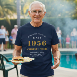 Personalised 70th Birthday 1956 Name Blue Gold T-Shirt