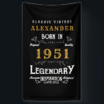 Personalised 70th Birthday Born 1951 Vintage Black Banner<br><div class="desc">A personalised classic party banner for that special birthday born in 1951 and turning 70. Add the name to this vintage retro style black, white and gold design for a custom 70th birthday gift. Easily edit the name and year with the template provided. A wonderful custom black birthday gift. More...</div>