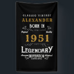Personalised 70th Birthday Born 1951 Vintage Black Banner<br><div class="desc">A personalised classic party banner for that special birthday born in 1951 and turning 70. Add the name to this vintage retro style black, white and gold design for a custom 70th birthday gift. Easily edit the name and year with the template provided. A wonderful custom black birthday gift. More...</div>