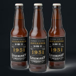 Personalised 70th Birthday Born 1951 Vintage Black Beer Bottle Label<br><div class="desc">A personalised classic beer bottle label design for that birthday celebration for somebody born in 1951 and turning 70. Add the name to this vintage retro style black, white and gold design for a custom 70 birthday gift. Easily edit the name and year with the template provided. A wonderful custom...</div>