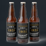 Personalised 70th Birthday Born 1951 Vintage Black Beer Bottle Label<br><div class="desc">A personalised classic beer bottle label design for that birthday celebration for somebody born in 1951 and turning 70. Add the name to this vintage retro style black, white and gold design for a custom 70 birthday gift. Easily edit the name and year with the template provided. A wonderful custom...</div>