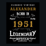 Personalised 70th Birthday Born 1951 Vintage Black Poster<br><div class="desc">A personalised party poster for that special birthday person born in 1951 and turning 70. Add the name to this vintage retro style black, white and gold design for a custom 70th birthday gift. Easily edit the name and year with the template provided. A wonderful custom black birthday gift. More...</div>