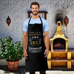 Personalised 70th Birthday Born 1953 Vintage Black Apron<br><div class="desc">A personalised classic black apron design for that birthday celebration for somebody 70. Add the name to this vintage retro style black, white and gold design for a custom 70 birthday gift. Easily edit the name and year with the template provided. A wonderful custom black birthday gift. More gifts and...</div>