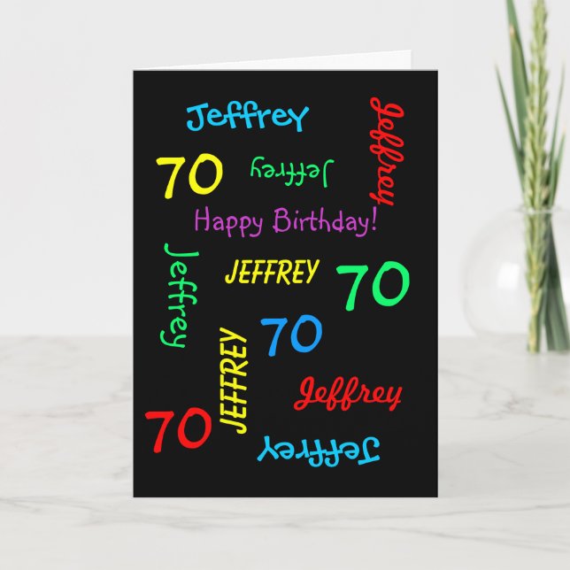 Personalised 70th Birthday Card Any Name, Black (Front)