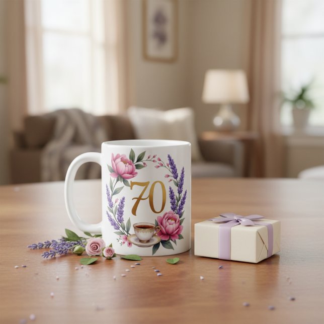 Personalised 70th Birthday Floral Mug for Grandma (Personalized 70th Birthday Floral Mug for Grandma)