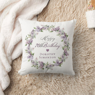 Personalised 70th Birthday Gift Purple Lilac Cushion