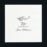 Personalised 70th Birthday Party Golf Theme Napkin<br><div class="desc">Elegant black and white custom birthday napkins for a golfer. The top of is decorated with golf accessories - a golf club, golf ball, hat and gloves. The watercolor design creates a traditional and classic aesthetic. Perfect for a birthday bash at the club or a backyard BBQ. All of the...</div>
