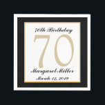 Personalised 70th Birthday Party Napkins<br><div class="desc">This classy formal design features a black border with a thin gold border,  as well as a watermark in the background for the age. If you need a different colour scheme please message me. To change the font style,  size or colour,  click on the Customise It button.</div>