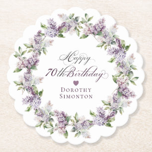 Personalised 70th Birthday Purple Lilac Flower Paper Coaster