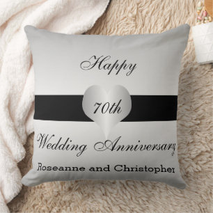 Personalised 70th Wedding Anniversary Silver Heart Cushion