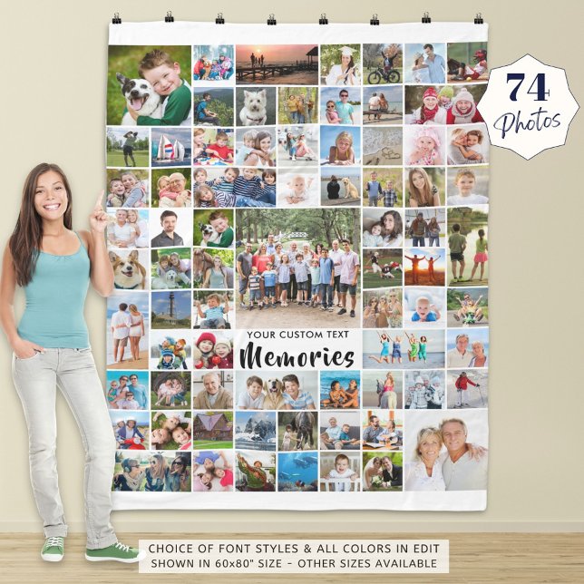 Personalised 74 Photo Collage Editable Colour Flee Fleece Blanket (Creator Uploaded)